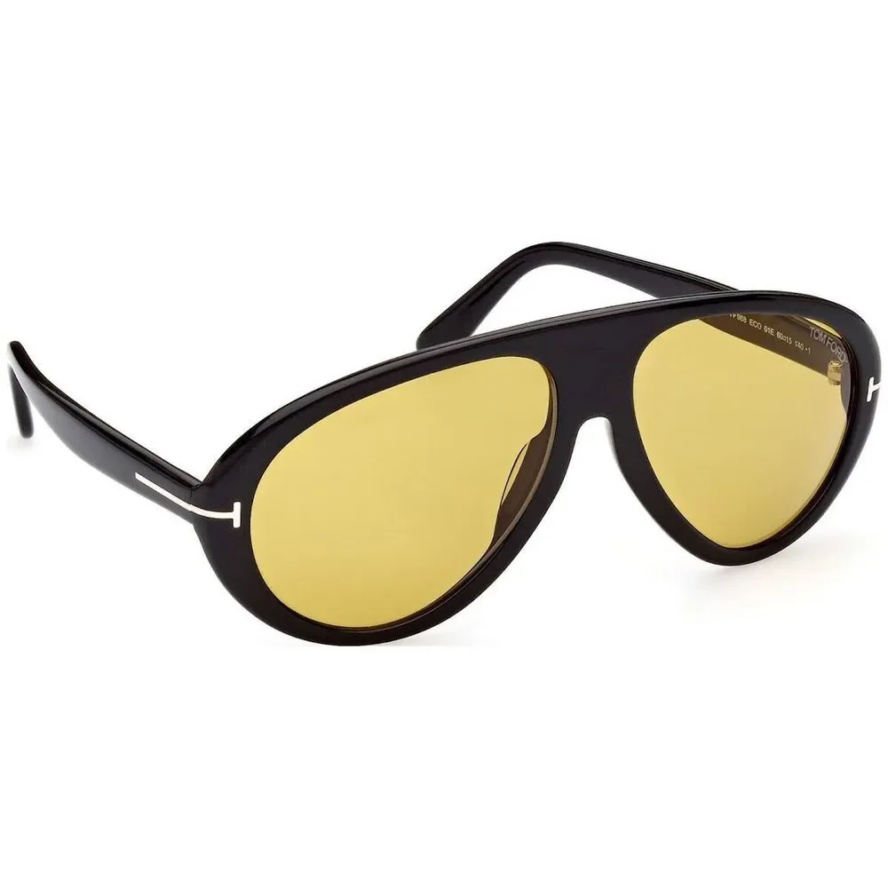 Tom Ford Black Acetate Sunglasses with Yellow Lenses